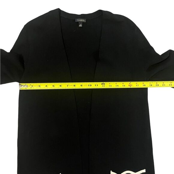 Talbots Long Scalloped Cardigan Open Front Lockets Black White Womens Small - Picture 5 of 7